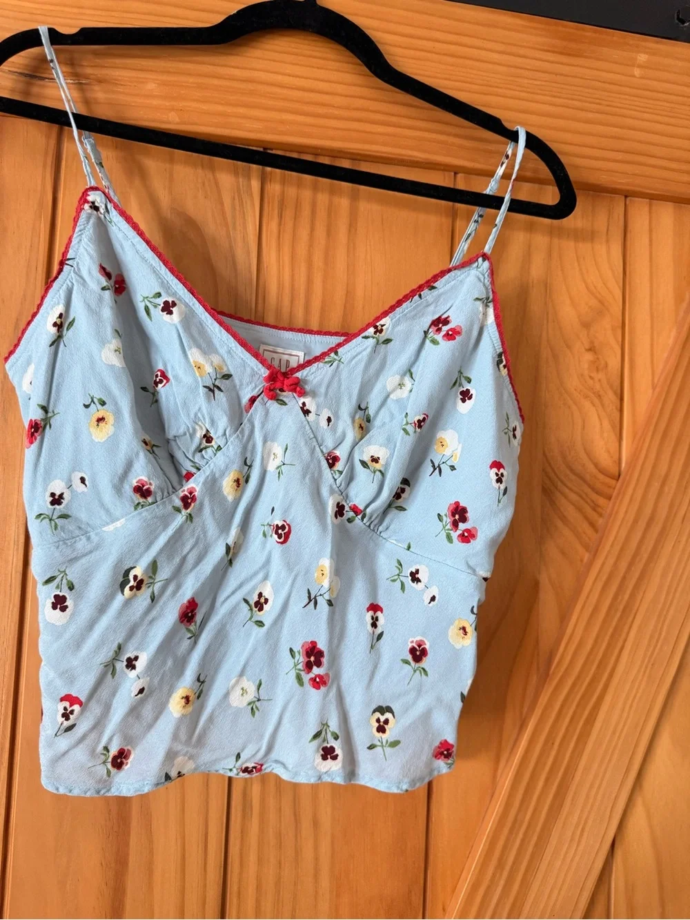 Light Blue Floral Midi Slip Top + Skirt with Red Trim from Gap x Doen